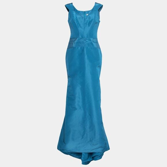 Carolina Herrera Sea Blue Sleeveless Silk Trumpet Gown Size 10/12 (US L)
